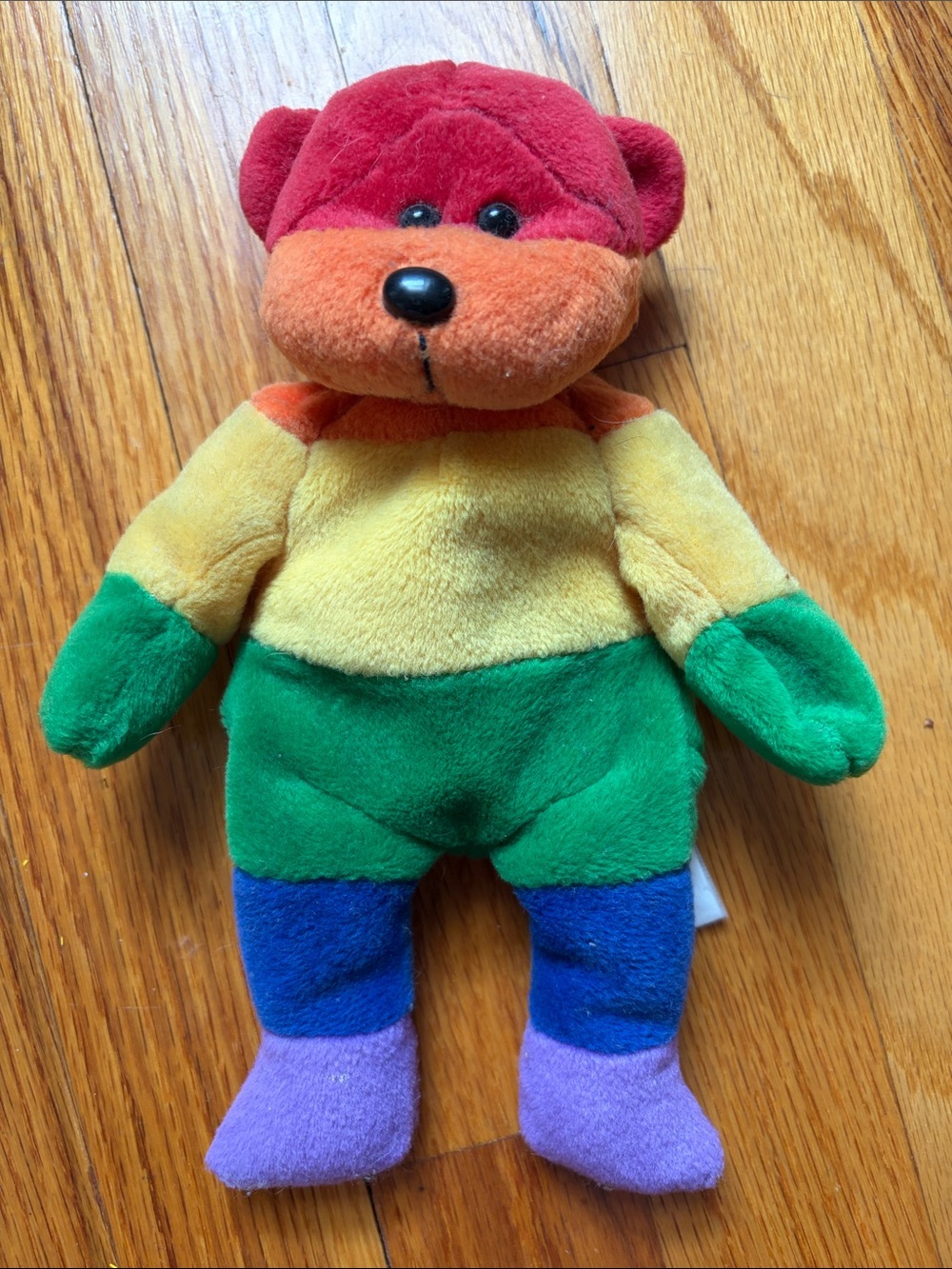Rainbow Striped Plush Teddy Bear Soft Stuffed Animal — 8.5” Tall